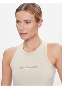 Calvin Klein Jeans Top Hero Monologo Rib Tank J20J222975 Écru Regular Fit. Materiał: bawełna