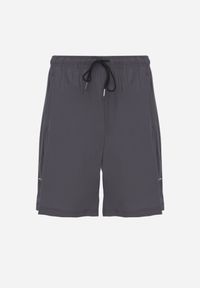 Born2be - Szare Szorty w Sportowym Stylu ze Sznurkami i Zasuwanymi Kieszeniami Abateia. Okazja: na co dzień. Kolor: szary. Materiał: materiał. Wzór: napisy. Sezon: lato. Styl: sportowy #1