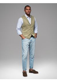 Ombre Clothing - Dopasowana kamizelka męska ze strukturalnej dzianiny z klapami – oliwkowa V1 - Rozmiar: XXL. Kolor: oliwkowy. Materiał: dzianina. Styl: klasyczny, elegancki #10