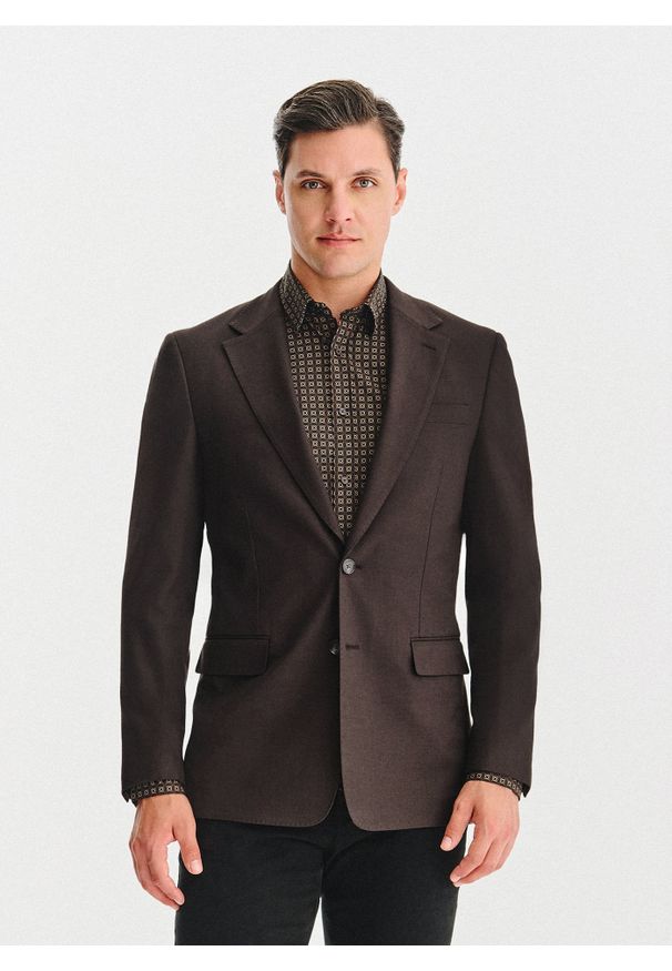 Pako Lorente - PAKO LORENTE – Brązowa marynarka męska. Kolor: szary, beżowy, brązowy. Materiał: poliester, elastan, wiskoza. Sezon: jesień