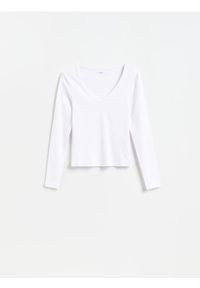 Reserved - Longsleeve z bawełną - biały. Kolor: biały. Materiał: bawełna. Długość rękawa: długi rękaw #1