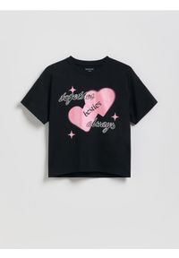 Reserved - T-shirt z nadrukiem - czarny. Kolor: czarny. Materiał: bawełna. Wzór: nadruk #1