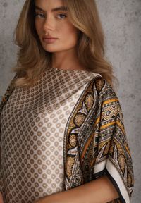Renee - Beżowe Ponczo z Jedwabiem Wiskozą i Oranamentalnym Printem Haideda. Kolor: beżowy. Materiał: jedwab, wiskoza. Wzór: nadruk. Sezon: lato. Styl: elegancki #5