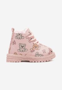 Born2be - Różowe Botki ze Sznurowaniem i Motywem Misiów Itteva. Zapięcie: sznurówki. Kolor: różowy. Styl: elegancki