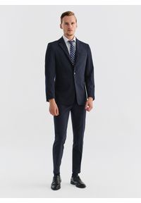 Pako Lorente - PAKO LORENTE – Gładka granatowa marynarka garniturowa. Kolor: niebieski. Materiał: poliester, wełna, elastan. Wzór: gładki. Styl: klasyczny #5