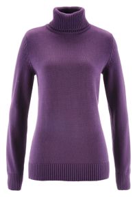 Sweter bawełniany z golfem bonprix ciemny lila. Typ kołnierza: golf. Kolor: fioletowy. Materiał: bawełna. Długość rękawa: długi rękaw. Długość: długie #1