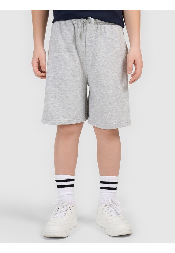 4f - 4F Spodenki dresowe chłopięce - szare 140 (9-10 lat). Okazja: na co dzień. Kolor: szary. Materiał: dresówka. Długość: krótkie. Wzór: gładki, ze splotem. Sezon: lato. Styl: casual, sportowy