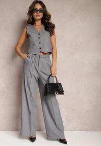 Renee - Szare Szerokie Spodnie High Waist Seraphella. Stan: podwyższony. Kolor: szary #5