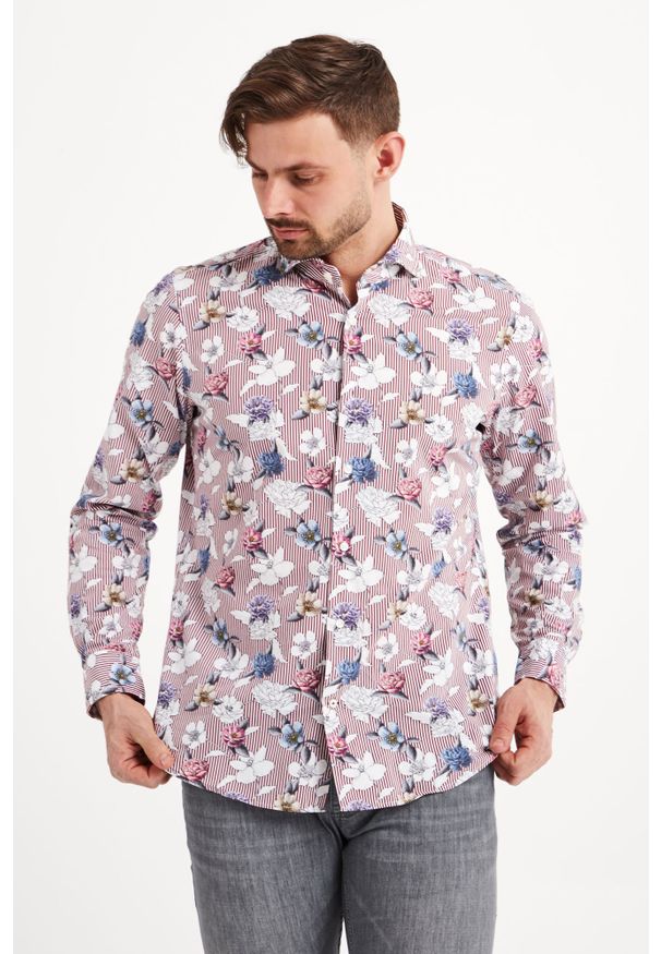 KOSZULA PEJOS-W JOOP!. Okazja: na co dzień. Typ kołnierza: kołnierzyk włoski. Wzór: prążki. Styl: elegancki, casual
