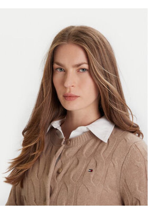 TOMMY HILFIGER - Tommy Hilfiger Kardigan WW0WW47463 Beżowy Regular Fit. Kolor: beżowy. Materiał: wełna