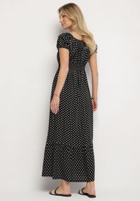 Born2be - Czarna Sukienka z Bawełną w Kropki Ellisla. Okazja: na co dzień. Kolor: czarny. Materiał: bawełna. Wzór: kropki. Styl: elegancki, casual