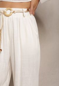 Renee - Białe Szerokie Spodnie Boho z Plecionym Paskiem Alleida. Kolor: biały. Materiał: tkanina. Sezon: lato. Styl: boho #3