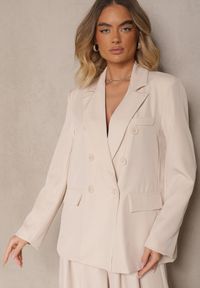Renee - Jasnobeżowa Marynarka Dwurzędowa z Usztywnionymi Ramionami Emivori. Okazja: na co dzień. Kolor: beżowy. Materiał: jeans. Styl: casual, elegancki