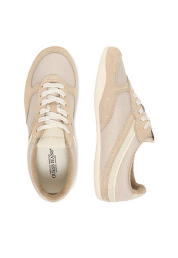 Guess Jeans Sneakersy EO-GJ2128 Beżowy. Kolor: beżowy. Materiał: skóra, zamsz