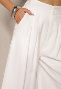 Renee - Białe Szerokie Spodnie z Wiskozy Mevilia. Okazja: na co dzień. Kolor: biały. Materiał: wiskoza. Styl: elegancki, casual #4