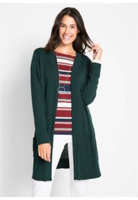 Długi sweter dzianinowy bez zapięcia, długi rękaw bonprix głęboki zielony. Kolor: zielony. Materiał: dzianina. Długość rękawa: długi rękaw. Długość: długie #6