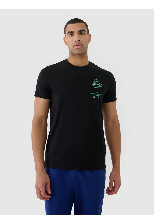 4f - 4F T-shirt regular z nadrukiem męski - czarny L. Okazja: na co dzień. Kolor: czarny. Materiał: dzianina, jersey, bawełna. Długość rękawa: krótki rękaw. Długość: krótkie. Wzór: nadruk. Styl: casual, klasyczny, sportowy