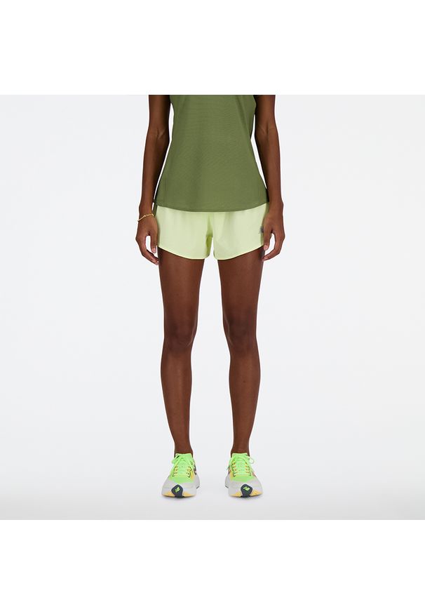 Spodenki damskie New Balance WS41286LLT – zielone. Kolor: zielony. Materiał: poliester, materiał. Sport: fitness
