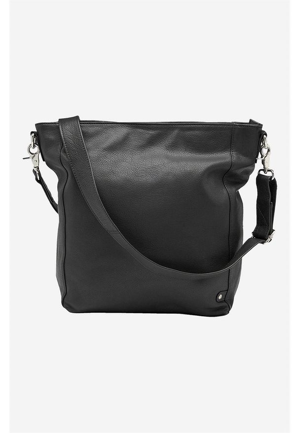 DEPECHE. - Skórzana torebka z dwoma paskami na ramię. Kolor: czarny. Wzór: paski. Materiał: skórzane. Styl: elegancki, klasyczny. Rodzaj torebki: na ramię
