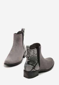 Renee - Szare Botki w Stylu Sztybletów z Metaliczną Aplikacją Verinette. Okazja: na co dzień. Zapięcie: zamek. Kolor: szary. Materiał: jeans. Wzór: aplikacja. Obcas: na słupku. Styl: wizytowy, casual, elegancki #3