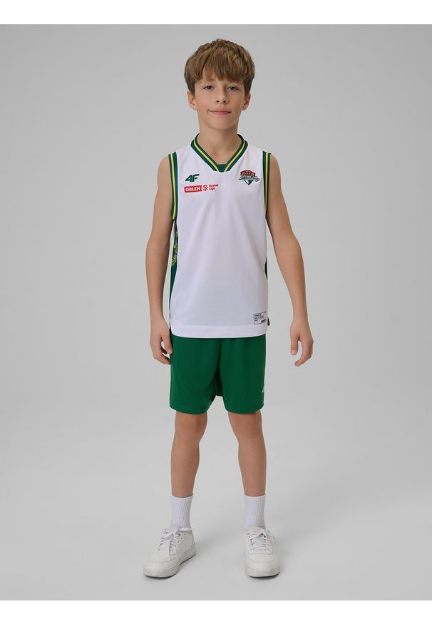 4f - 4F Koszulka meczowa replika domowa z sezonu 2025/26 dziecięca 4F x Zastal Zielona Góra - biała 98/104. Kolor: biały. Materiał: materiał, skóra. Wzór: nadruk. Sezon: lato. Sport: fitness