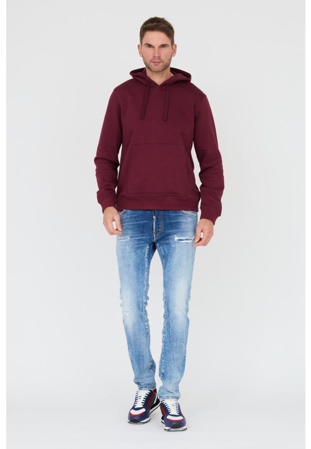 Guess - GUESS Bordowa męska bluza, Rozmiar S. Typ kołnierza: kaptur. Kolor: czerwony