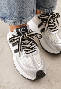 Born2be - Srebrne Sneakersy VICES w Stylu Streetwearowym na Grubej Podeszwie Ilinatea. Okazja: na co dzień. Kolor: srebrny. Materiał: jeans #9