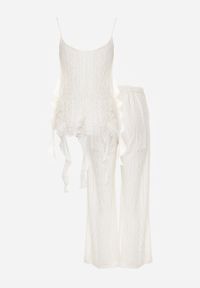 Born2be - Beżowy Rustykalny Komplet z Koronką i Falbankami Top i Szerokie Spodnie Pretissa. Kolor: beżowy. Materiał: koronka. Wzór: koronka #6