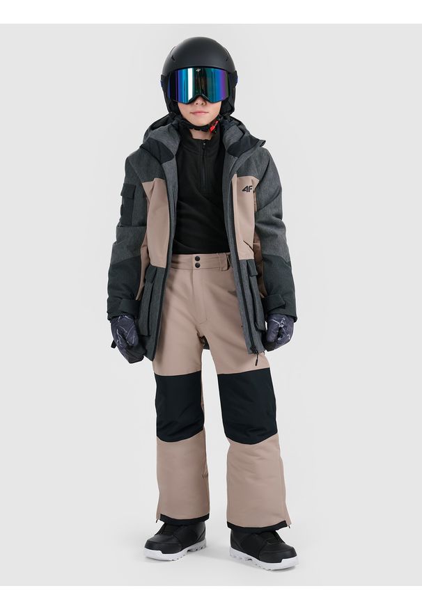 4f - 4F Kurtka snowboardowa membrana 10000 dziecięca - brązowa 158 (12-13 lat). Kolor: brązowy. Materiał: poliester, materiał. Sezon: lato