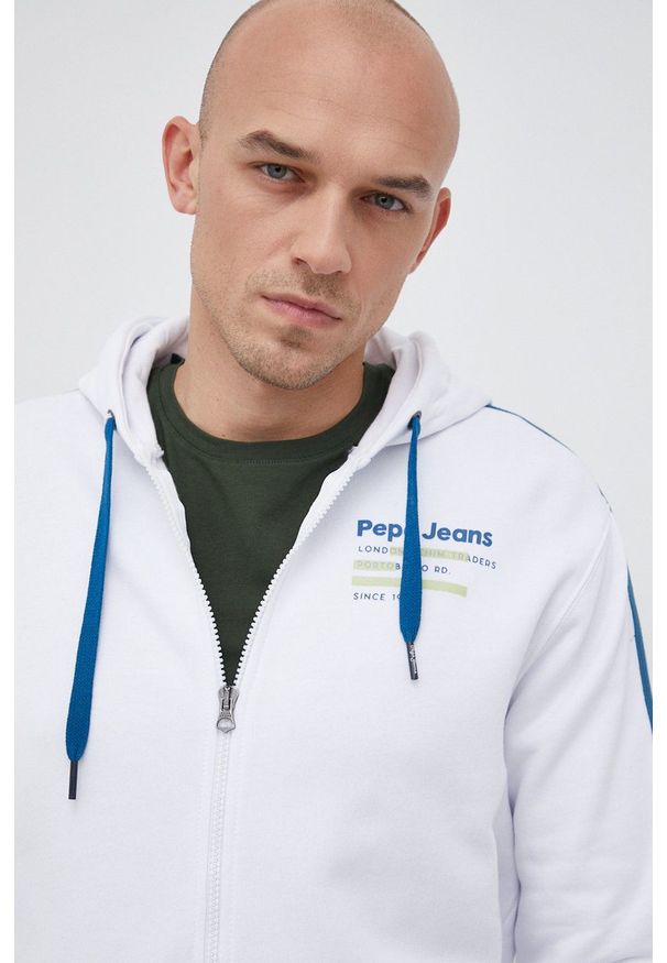 Pepe Jeans Bluza bawełniana Dillion męska kolor biały z kapturem gładka. Okazja: na co dzień. Typ kołnierza: kaptur. Kolor: biały. Materiał: bawełna. Wzór: gładki. Styl: casual