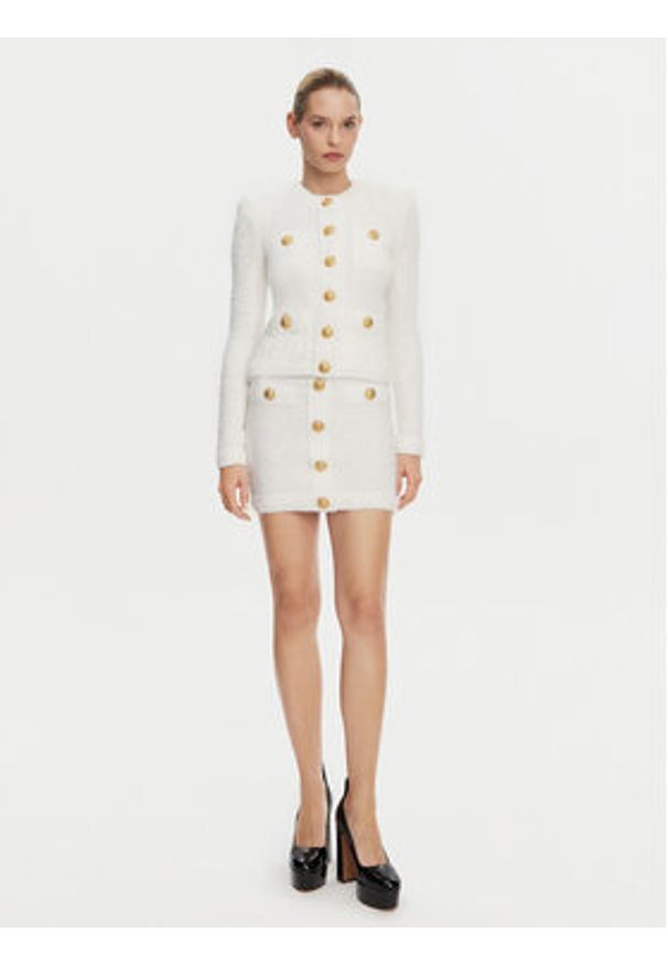 Balmain Spódnica mini DF1LB292KH10 Biały Slim Fit. Kolor: biały. Materiał: bawełna