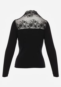 Born2be - Czarny Dopasowany Sweter z Półgolfem z Wiskozą Zdobiony Koronkową Siateczką Genna. Okazja: na co dzień. Kolor: czarny. Materiał: wiskoza, koronka. Wzór: aplikacja. Styl: casual, elegancki #3