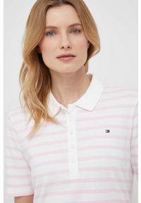 TOMMY HILFIGER - Tommy Hilfiger polo damski kolor różowy. Typ kołnierza: polo. Kolor: różowy. Materiał: bawełna, dzianina. Długość: krótkie #1