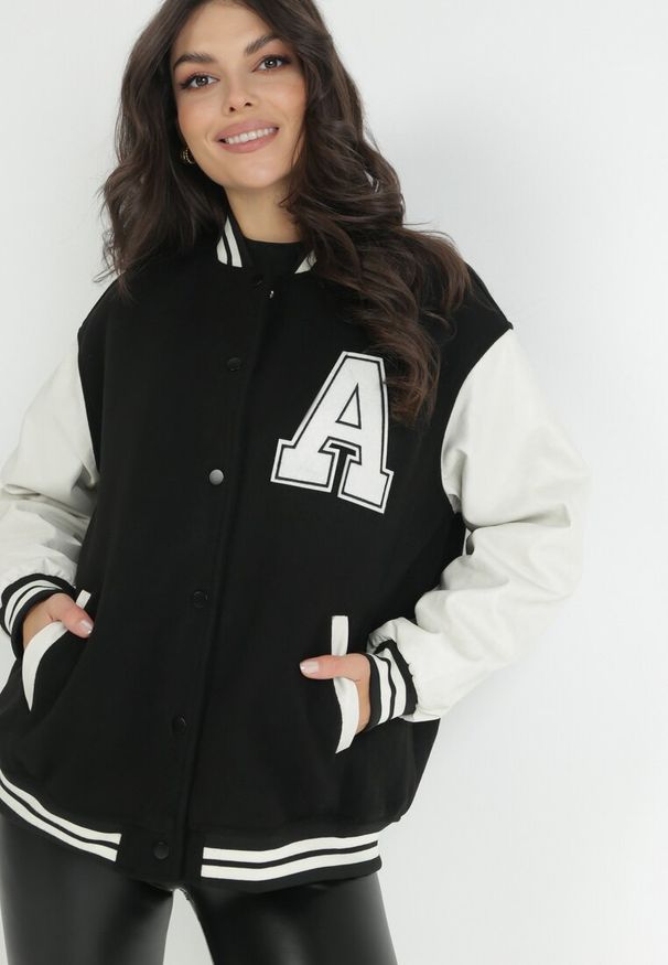 Born2be - Czarna Kurtka Bomberka Oversize ze Ściągaczem Glouly. Kolor: czarny. Materiał: materiał. Styl: elegancki