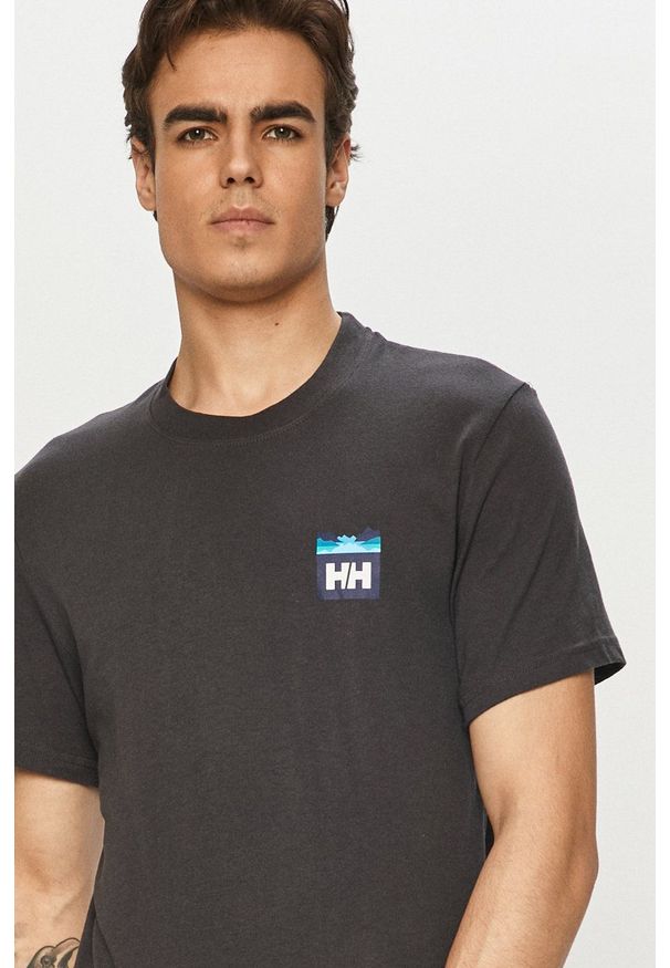 Helly Hansen - T-shirt. Okazja: na co dzień. Kolor: szary. Materiał: dzianina. Wzór: nadruk. Styl: casual