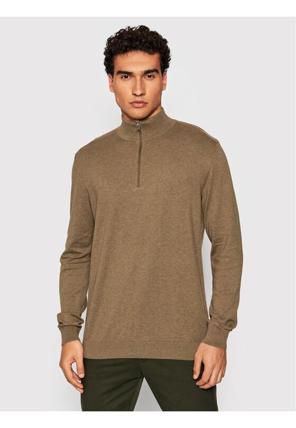 Selected Homme Sweter Berg 16074687 Brązowy Regular Fit. Kolor: brązowy. Materiał: bawełna