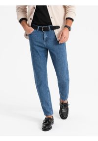 Ombre Clothing - Marmurkowe spodnie męskie jeansowe CARROT FIT – ciemnoniebieskie V2. Kolor: niebieski. Materiał: jeans. Styl: retro, klasyczny #1
