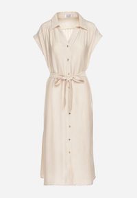 Born2be - Beżowa Wiskozowa Sukienka Koszulowa z Paskiem Rinaruna. Okazja: na co dzień. Kolor: beżowy. Materiał: wiskoza. Typ sukienki: koszulowe. Styl: elegancki, casual #4