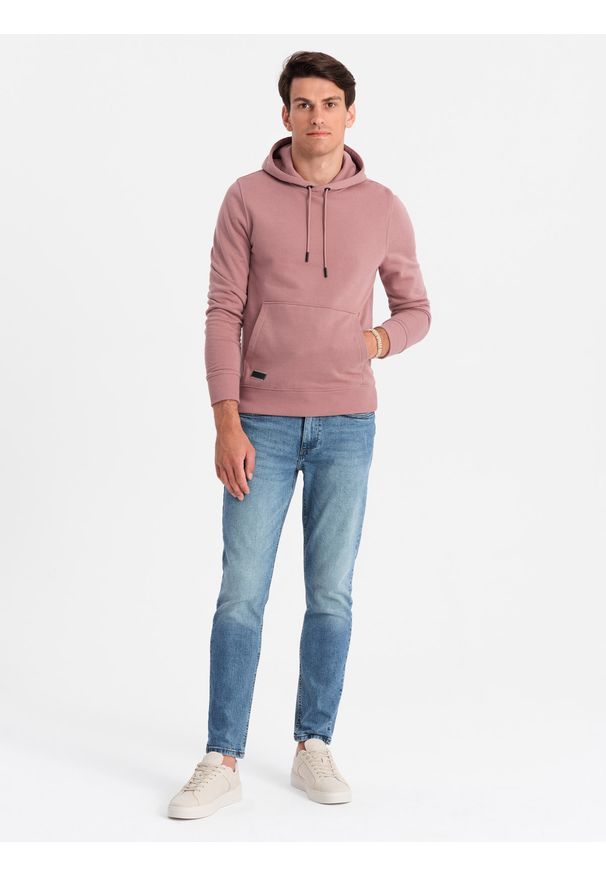 Ombre Clothing - Bluza dresowa męska kangurka z kapturem BASIC – ciemnoróżowa V4 OM-SSBN-0161 - XXL. Okazja: na co dzień. Typ kołnierza: kaptur. Kolor: różowy. Materiał: dresówka. Wzór: jednolity. Styl: sportowy, casual
