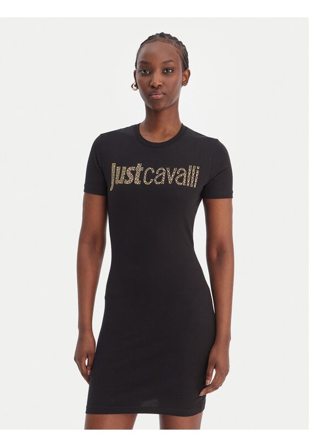Just Cavalli Sukienka codzienna 80PAOE21 CJ112 Czarny Slim Fit. Okazja: na co dzień. Kolor: czarny. Materiał: bawełna. Typ sukienki: proste. Styl: casual