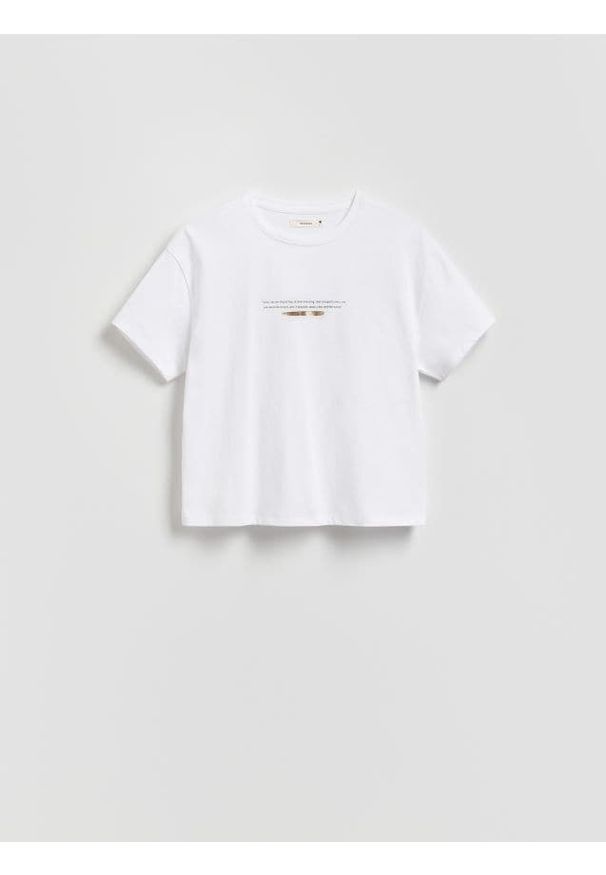 Reserved - Bawełniany t-shirt z napisem - biały. Kolor: biały. Materiał: bawełna. Wzór: napisy