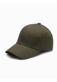 Ombre Clothing - Jednokolorowa męska czapka z daszkiem bejsbolówka – khaki V5. Kolor: brązowy. Materiał: bawełna. Wzór: ze splotem. Styl: klasyczny, sportowy, casual