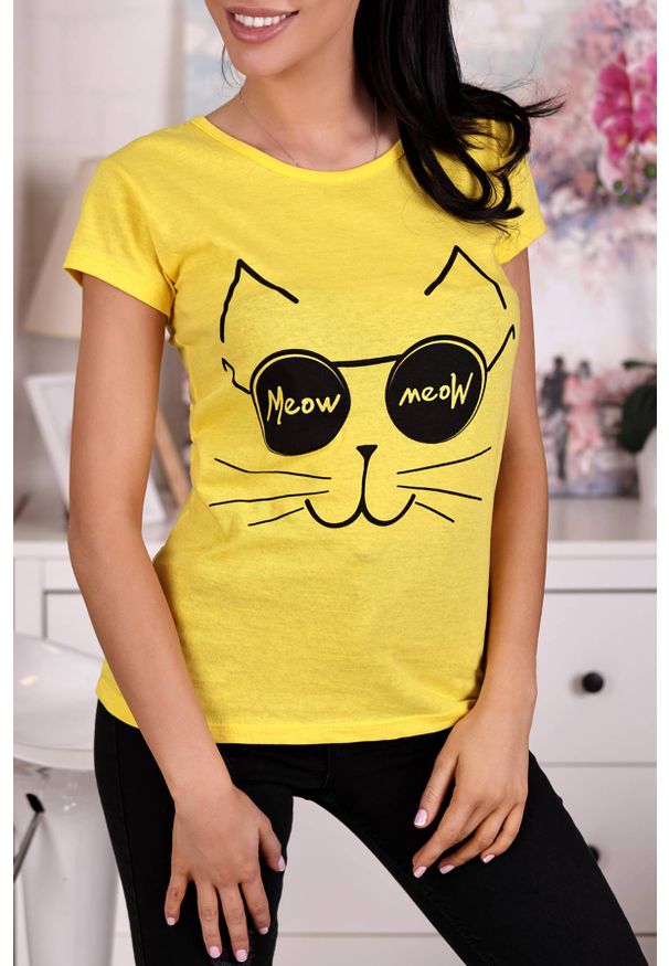 IVET - T-shirt damski ROTERA YELLOW. Kolor: żółty. Wzór: nadruk