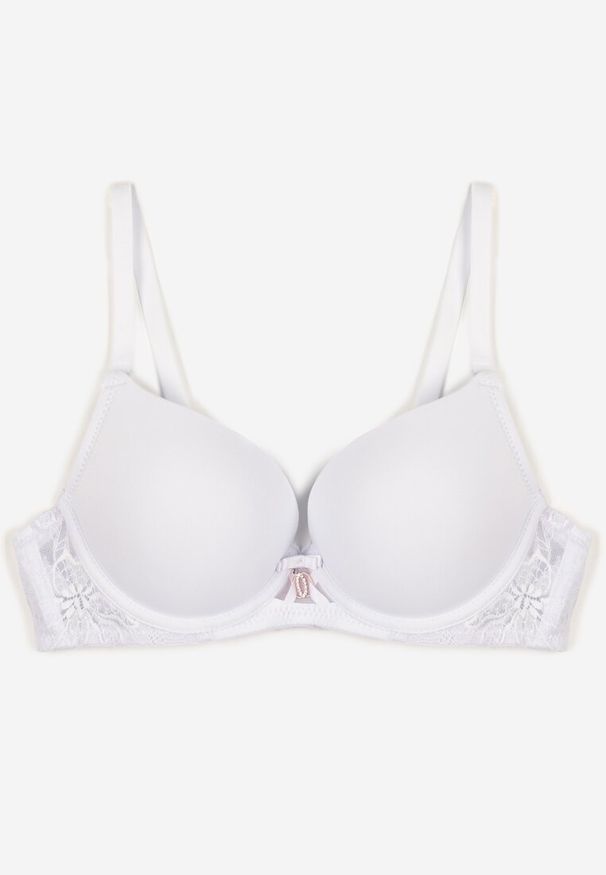 Renee - Biały Biustonosz Push-Up z Gładkim Wykończeniem Sanelis. Kolor: biały. Materiał: dzianina. Rodzaj stanika: push-up. Wzór: gładki