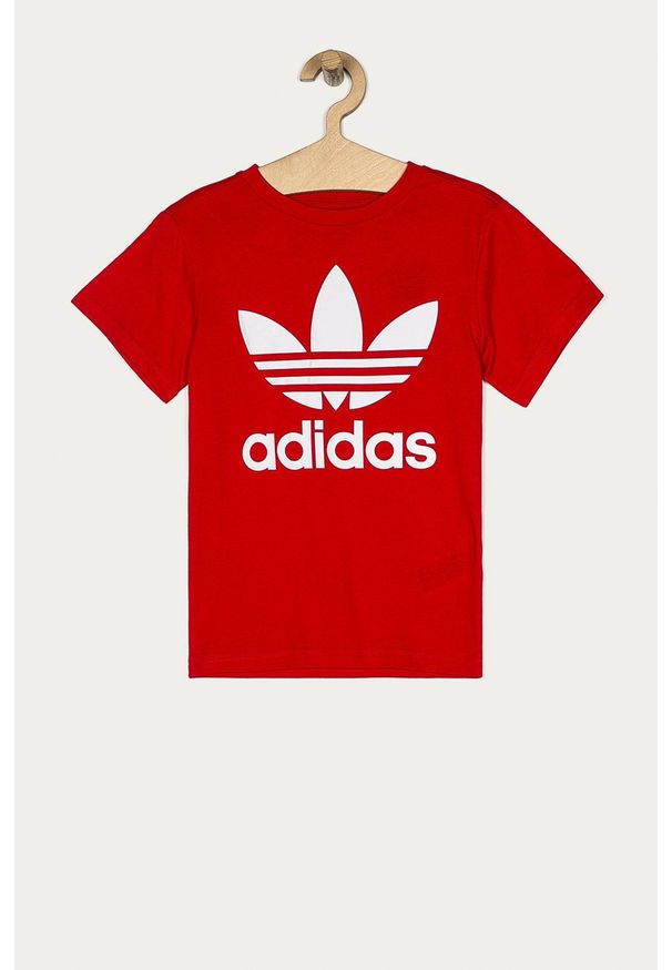 adidas Originals - T-shirt dziecięcy 128-164 cm. Okazja: na co dzień. Kolor: czerwony. Materiał: bawełna, materiał, dzianina. Wzór: nadruk. Styl: casual