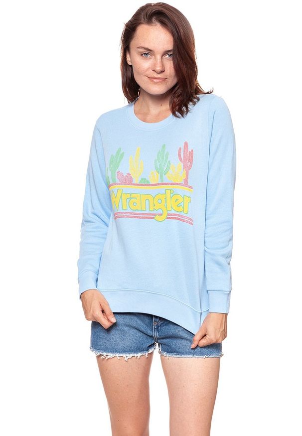 Wrangler - BLUZA WRANGLER DAMSKA SWEATER CERULEAN W6077IEVT 112130443. Wzór: kolorowy, nadruk