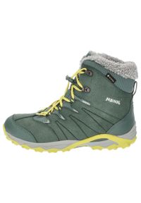 Buty zimowe dziecięce MEINDL Calgary Junior GTX, z membraną Gore-Tex. Kolor: zielony, wielokolorowy, żółty. Technologia: Gore-Tex. Sezon: zima. Sport: turystyka piesza