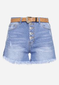 Born2be - Niebieskie Bawełniane Jeansowe Szorty Zapinane na Guziki z Wysokim Stanem i Wystrzępionymi Nogawkami Hettala. Stan: podwyższony. Kolor: niebieski. Materiał: bawełna, jeans. Sezon: lato. Styl: klasyczny, elegancki #6