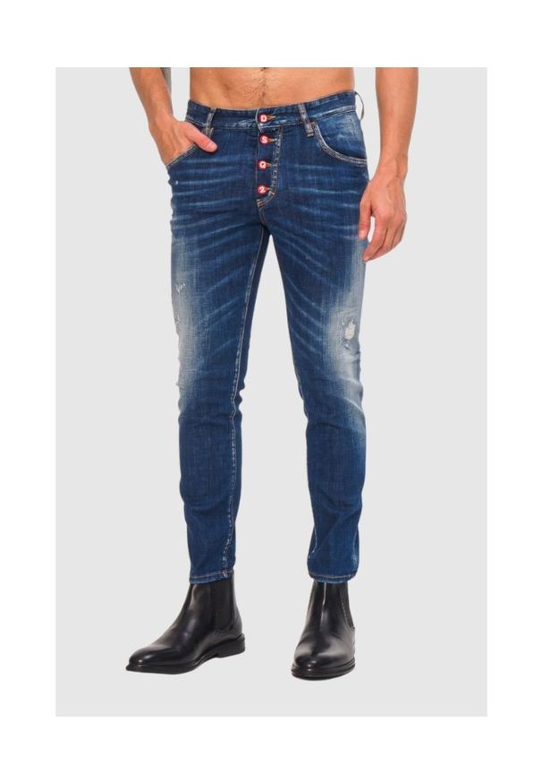 DSQUARED2 Niebieskie jeansy męskie Skater jean, Rozmiar 44. Kolor: niebieski. Wzór: aplikacja