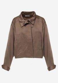 Born2be - Brązowa Kurtka Typu Bomberka Ozdobiona Kołnierzykiem Tellavan. Okazja: na co dzień. Kolor: brązowy. Materiał: poliester, jeans. Wzór: aplikacja. Styl: casual #8